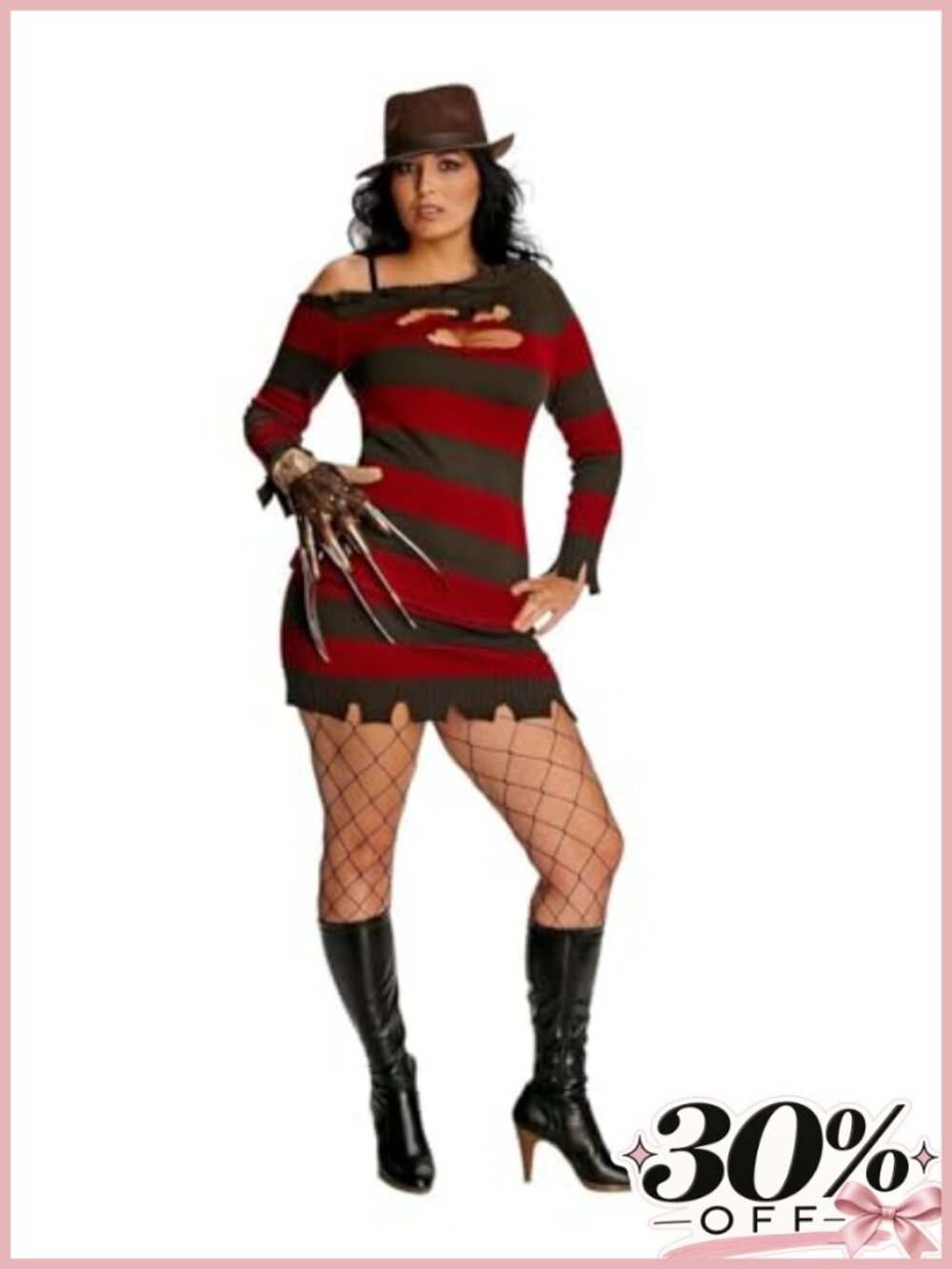 Plus Size Freddy Krueger Sweater Dress Costume Medium Stretch 100% Polyester